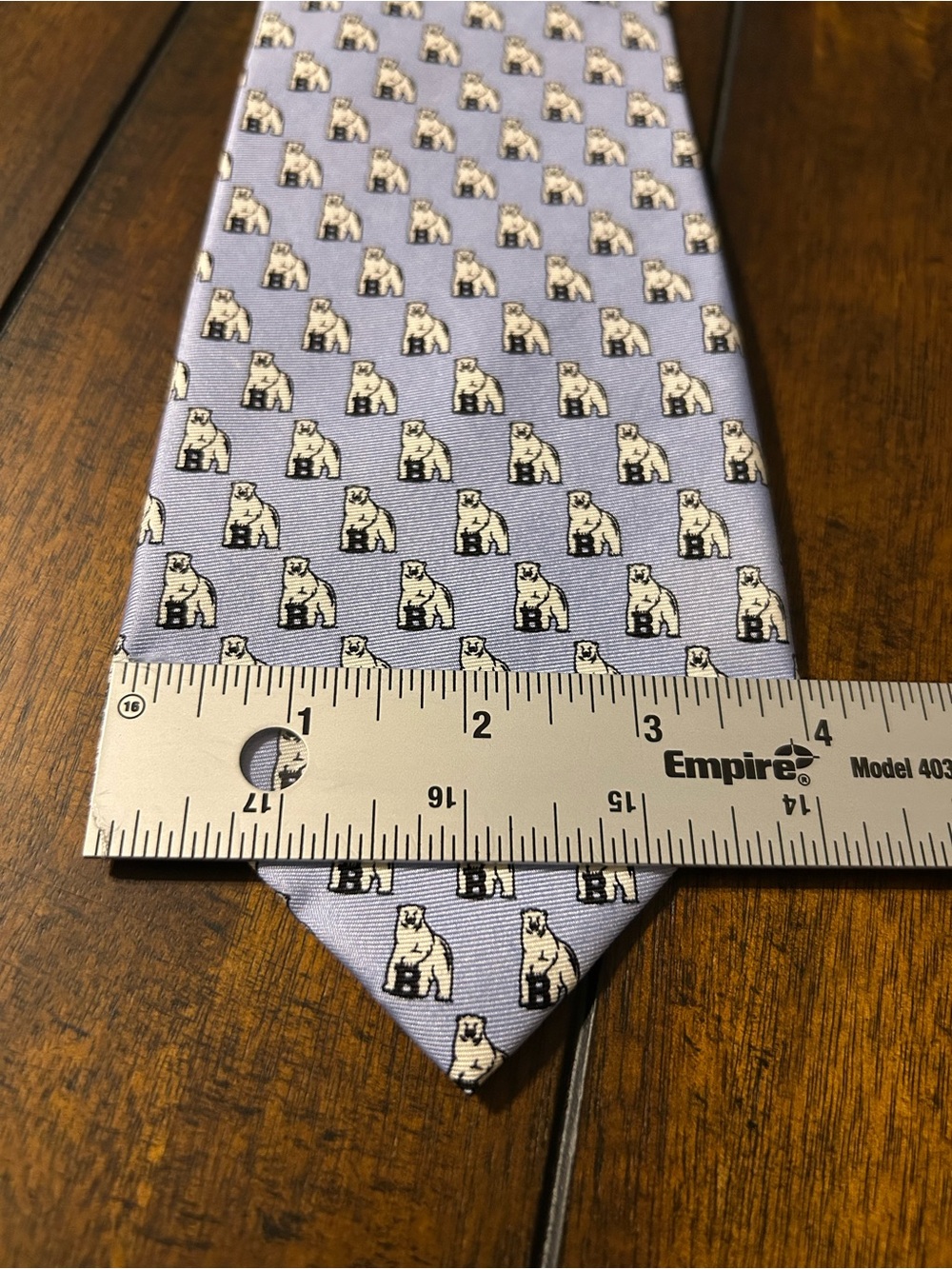 Men's Bowdoin College Light Blue Silk Tie with Polar Bear  Motif - Picture 3 of 3